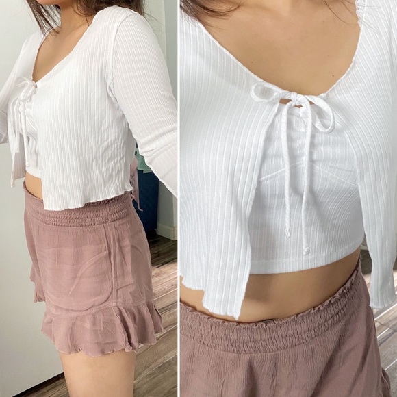 Mixed Threads (juniors) ribbed long sleeve cardi + cropped cami coord set, white - Picture 11 of 11
